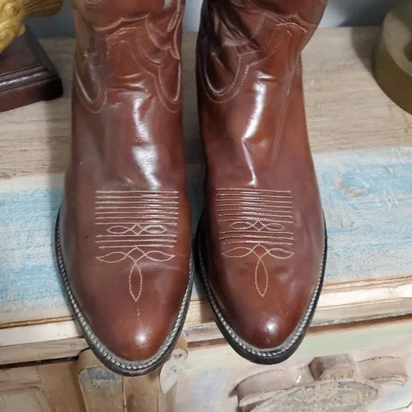 Tony Lama leather pull on vintage boots dark brown sz 9.5 EE leather sole - Picture 2 of 9
